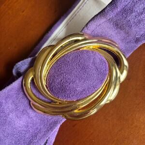 Vintage Purple Suede Statement Belt w/ Gold Buckle 80s Glam Rock Disco